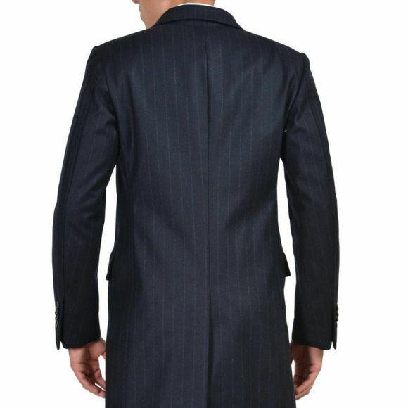 Ballantyne Blue Wool Striped Three Button Coat - Picture 5 of 7